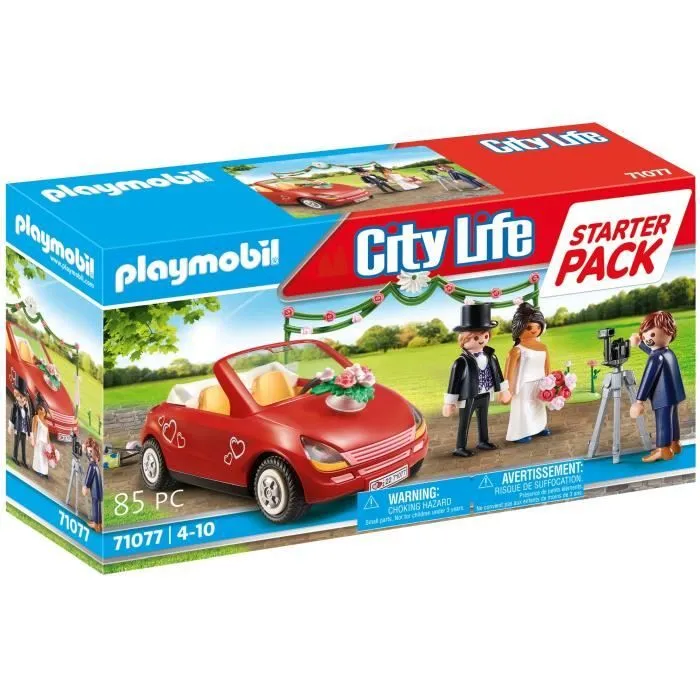 PLAYMOBIL 71077 Couple de mariés avec photographe et voiture, City Life, Evénement Mariage, Dès 4 ans-0