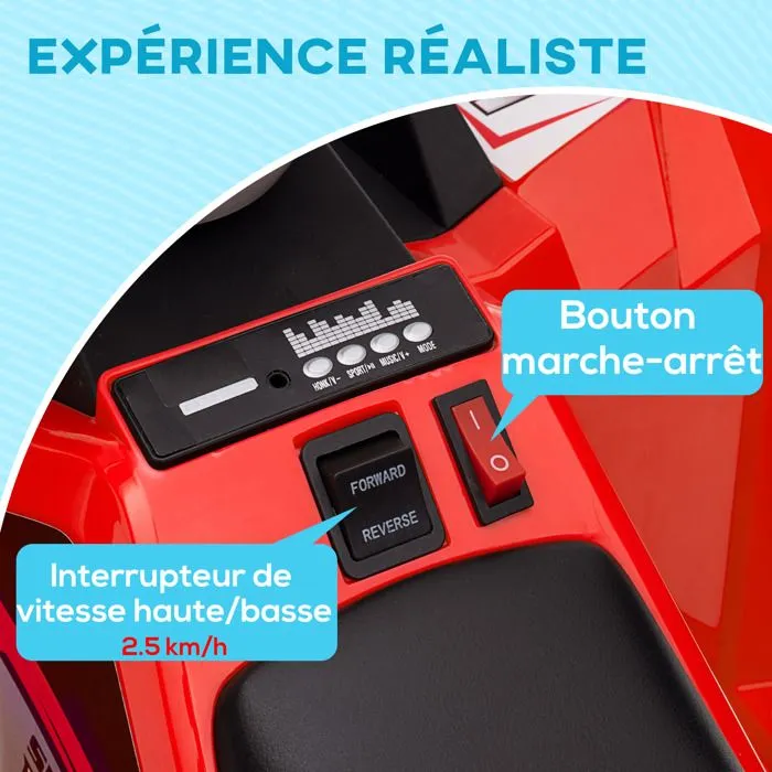 Quad électrique HOMCOM pour enfants véhicule à batterie 6V avec marche avant et arrière 70L x 41,5l x 48,5H cm Rouge-5