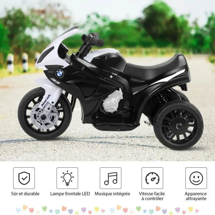 COSTWAY BMW Moto Electrique pour Enfants 6V/4Ah,3 Km/h avec Phare, Musiques 3 Roues 1,5-3 Ans Noir-3