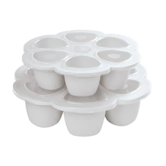 BEABA Multiportions en silicone de qualité premium, résistance thermique, couvercle hermétique, Fabriqué en Italie, 6x150 ml, gris-6