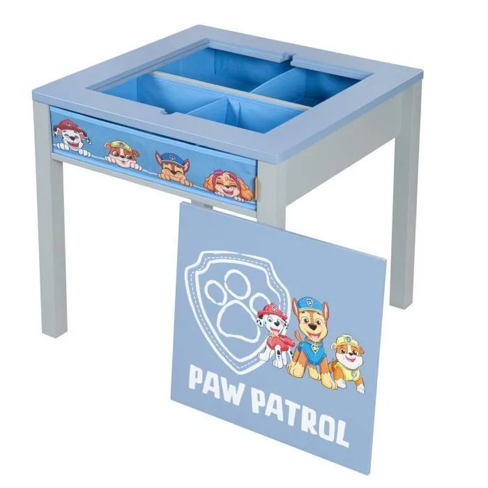 Table d'Activités ROBA Pat'Patrouille + 1 Tabouret avec Rangement - Plaque de Construction LEGO Intégrée - Bleu / Gris-1