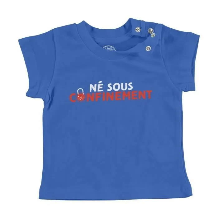 T-shirt Bébé Manche Courte Bleu Né Sous Confinement Bébé Nouveau Né-0