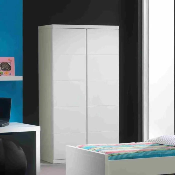 Armoire enfant - Laquée blanche - 2 portes - Classique - Chambre - L 110 cm x P 57 cm x H 204 cm - LARA-0