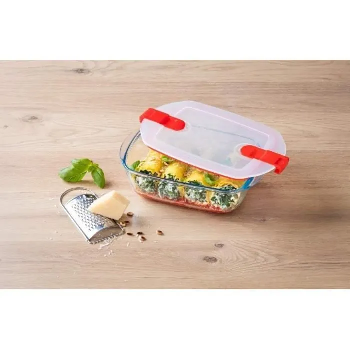 Boîte rectangulaire avec couvercle - PYREX - 1451025 - 28 x 20 cm - 2,5 L - Cook & Heat - Base en verre borosilicate-1