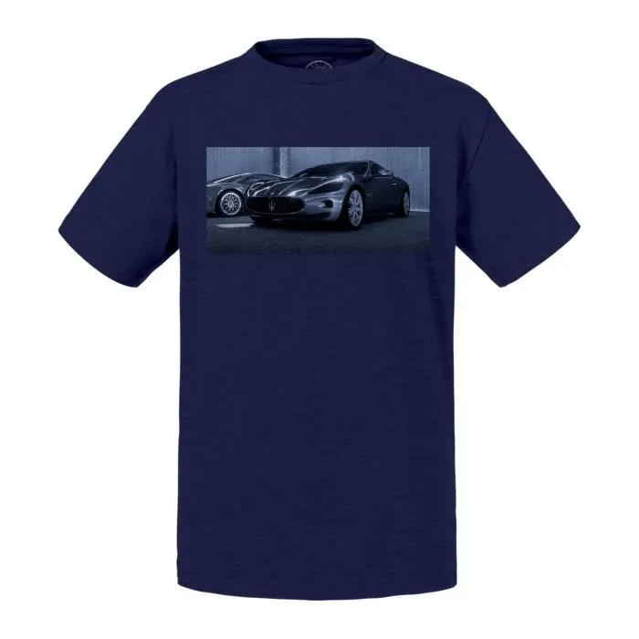T-shirt Enfant Bleu Belles Voiture de Sport Maserati Grises-0