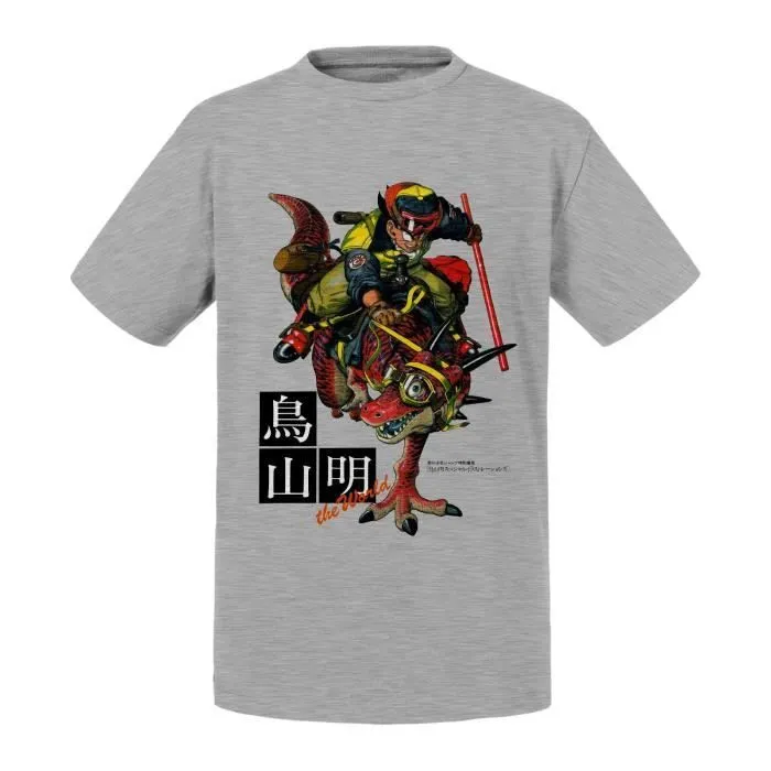 T-shirt Enfant Gris Sangoku Goku Original Dinosaure Baton Magique Kinto Dragon Ball Manga-0