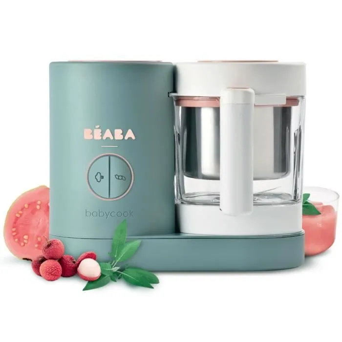 BÉABA - Babycook Néo, Robot Cuiseur Vapeur 6 en 1- Fabriqué en France - Bol en Verre - Contenance XL - Eucalyptus-0