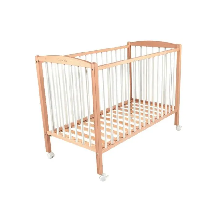 Lit bébé à barreaux Combelle - modèle Arthur bicolore blanc - hauteur de plancher réglable - roulettes-0