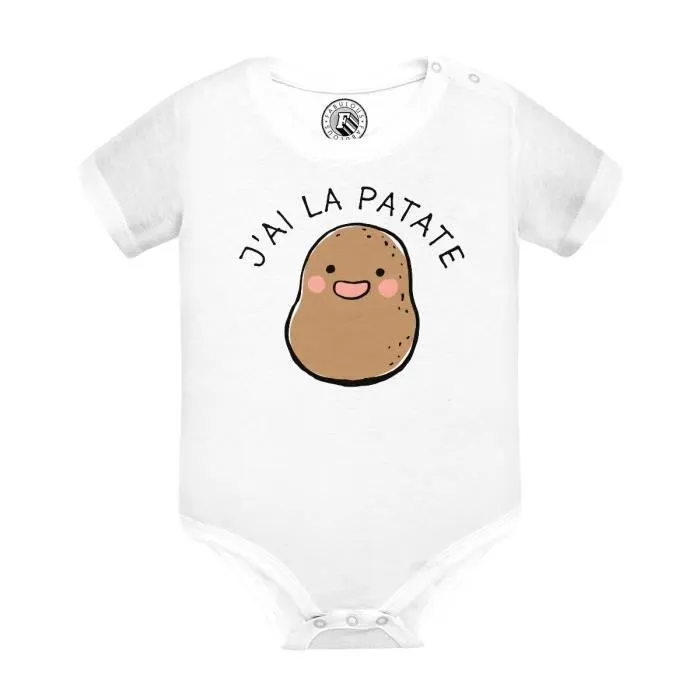 Body Bébé Manche Courte Blanc J'ai la Patate Expression Légumes Humour-0
