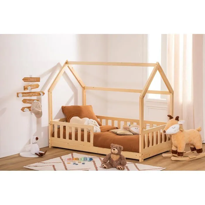 Lit cabane pour Enfant en Bois Naturel 80x160-0