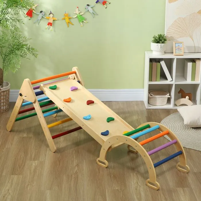 5 en 1 Triangle arche d'escalade enfants - AIYAPLAY - avec rampe d'escalade réversible, toboggan, bascule - multicolore-2