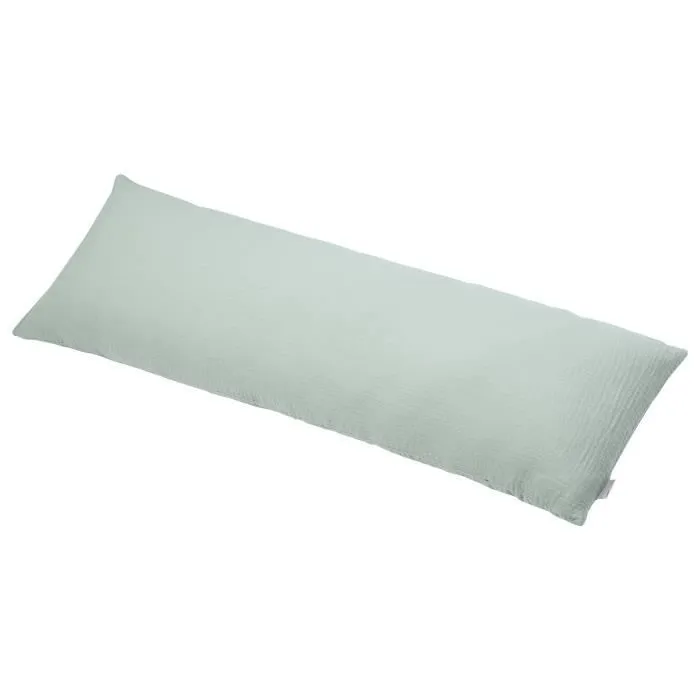 Housse en gaze de coton pour traversin plat Jeanne 160 cm Vert de gris-0