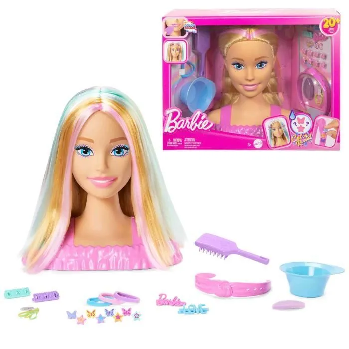 Barbie-Tête À Coiffer Color Reveal-Chevelure Blonde Et Accessoires - 3 ans+- JFG81-0