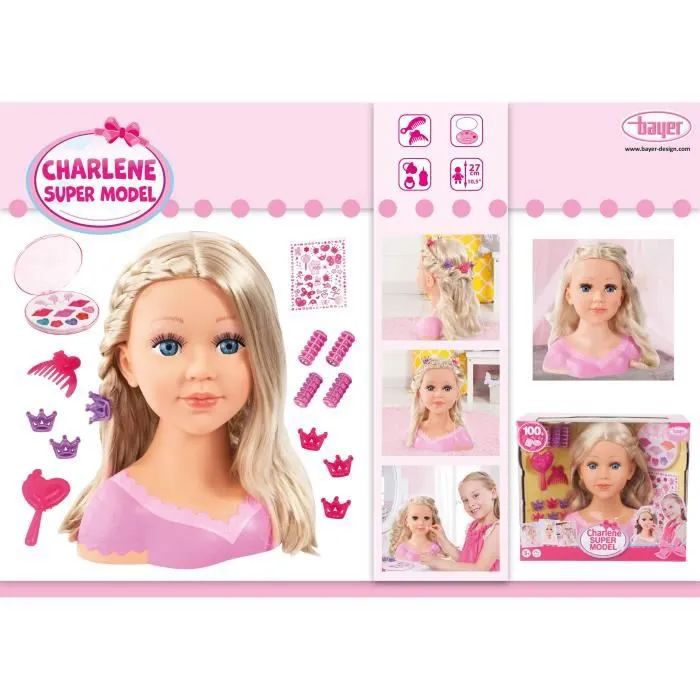 BAYER DESIGN - Tête à coiffer Charlene Super Model blonde avec maquillage-6