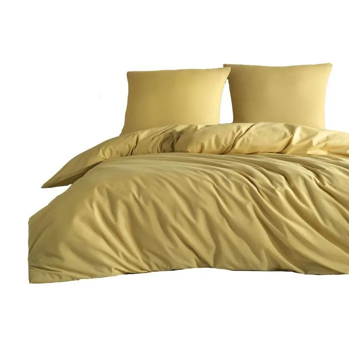 Parure de lit - UNI - Curry - 240x260 cm - 1 housse de couette - 2 taies d'oreillers-0