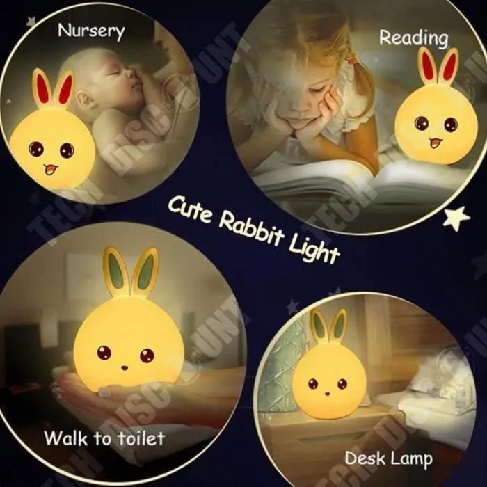 TD® Multicolore Veilleuse Lapin LED, Mignon Lapin Enfants Lumière Nuit Silicone LED Variable Couleur avec Pat Control (Bleu)-3