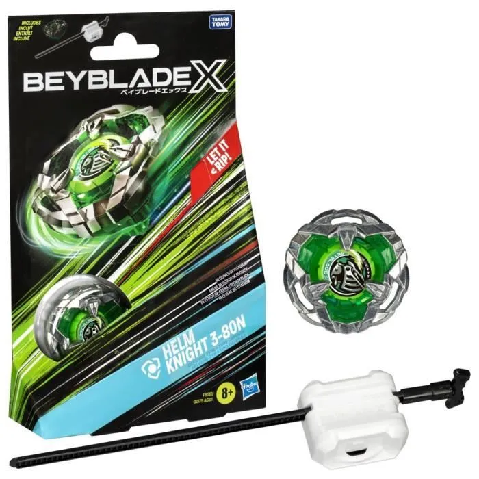 Beyblade X, Starter Pack Helm Knight 3-80N avec toupie de compétition à rotation droite de type défense et lanceur, à partir de 8 an-0