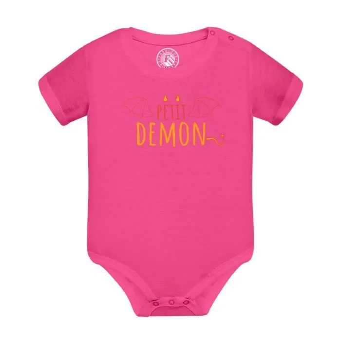 Body Bébé Manche Courte Rose Petit Démon Mignon Dessin Original Diable-0