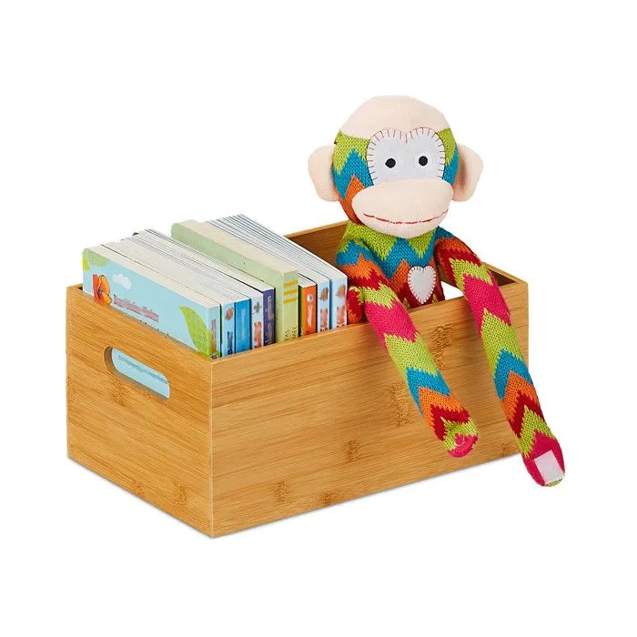 Relaxdays Caisse de rangement bambou, solide, boîte pratique sans couvercle, 14x30x20 cm, salle de bain, cuisine, nature-0