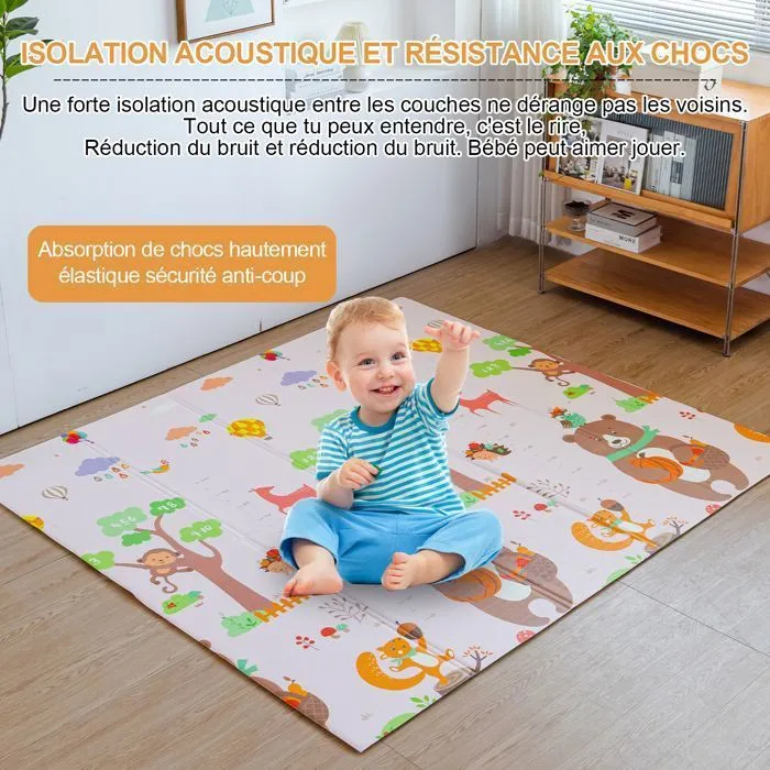 Tapis de jeu bébé, imperméable pour bébé,imperméable pliable à 2 faces177×196×1.5cm , en mousse-4