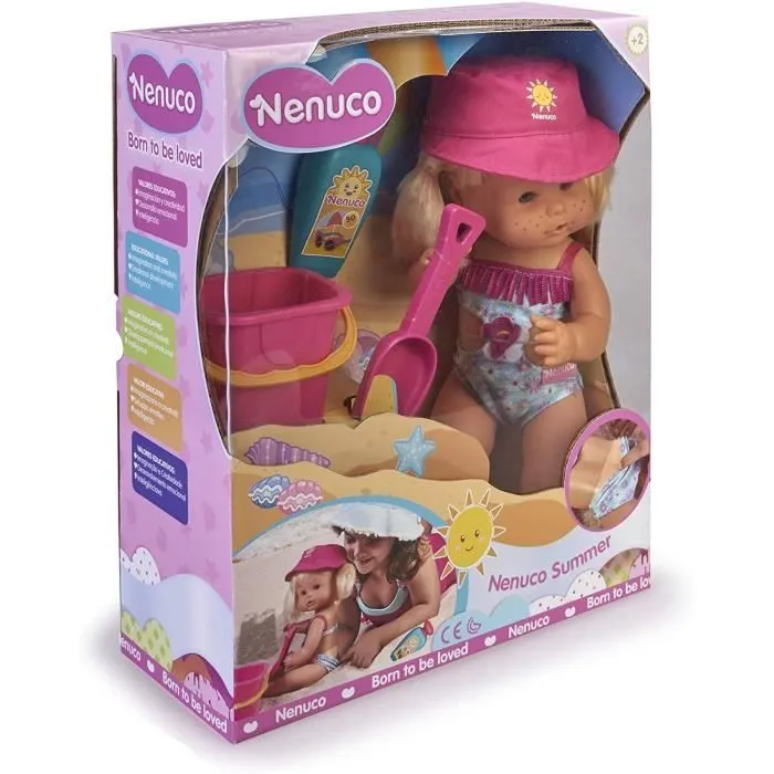 Poupée bébé Nenuco de Famosa - Marque NENUCO - Casquette et crème pour protéger du soleil - Seau et pelle inclus-2