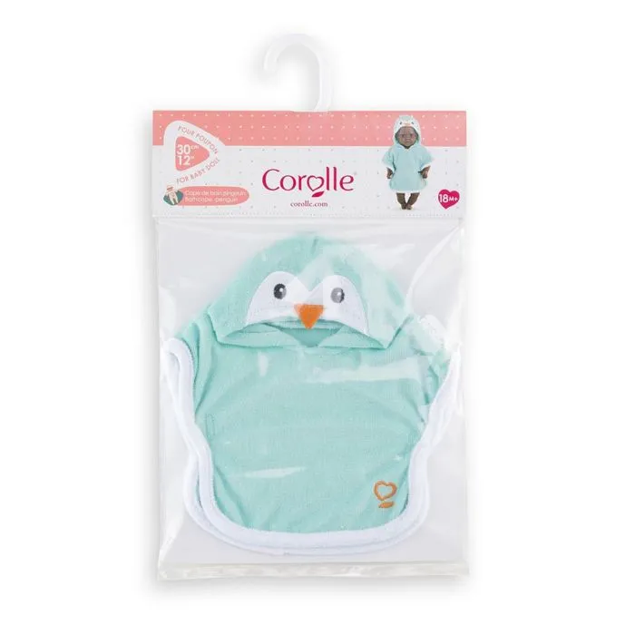Cape de Bain - Corolle - Pingouin - 30 cm - Séchage rapide - Pour poupon 18 mois-0