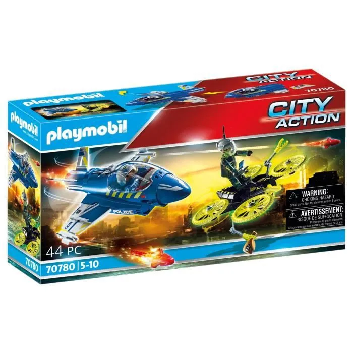 PLAYMOBIL - 70780 - Jet de police et drone - Multicolore - Bleu - Playmobil City Action-0