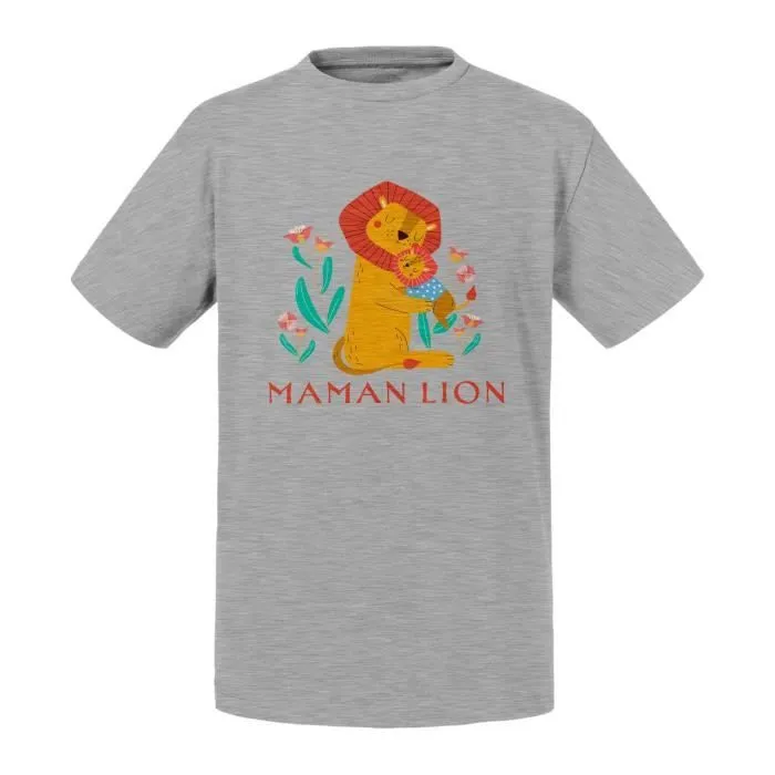T-shirt Enfant Gris Reine Maman Lion Dessin Illustration Savane-0