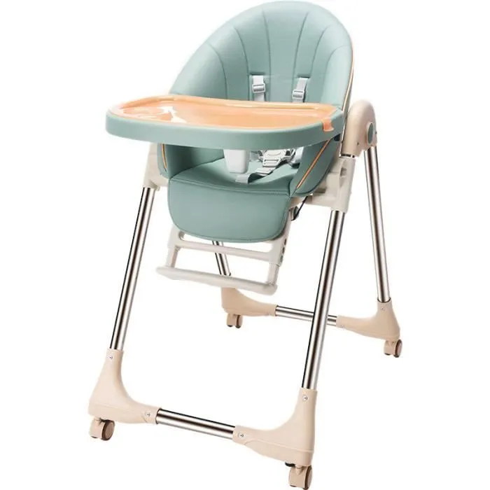 Chaise Haute Enfant - MARQUE - Modèle - Pliable - Réglable - Nettoyage facile - Avec Roulettes (Bleu)-0