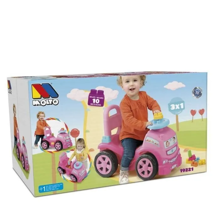 Jeu de construction - MOLTO - 3 x 1 camion rose avec 10 blocs - Mixte - Livré monté - A partir de 3 ans-3