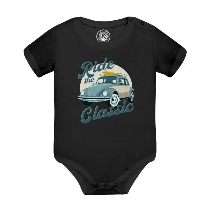 Body Bébé Manche Courte Noir Ride the Classic 70's Surf Voiture Ancienne-0