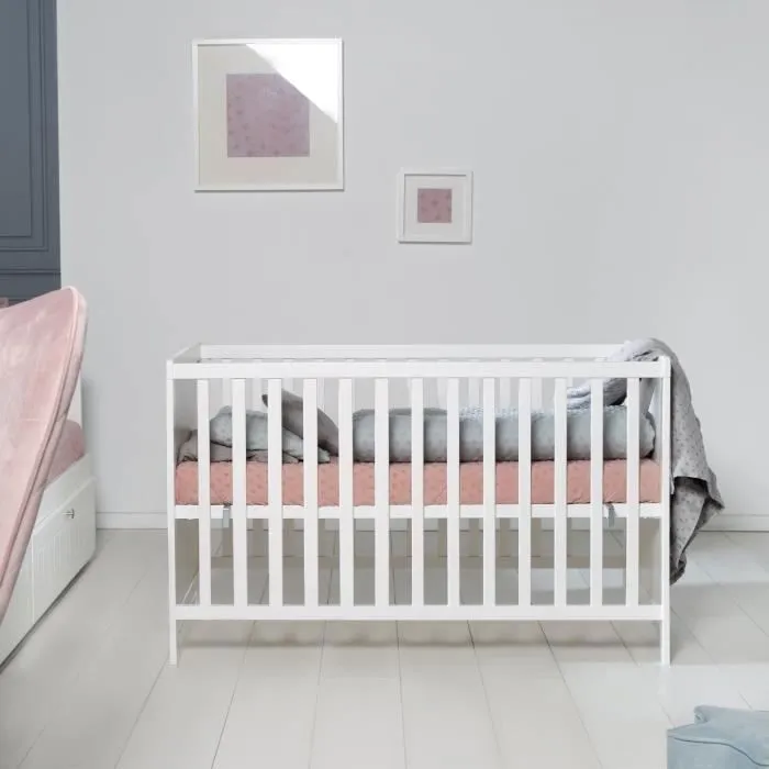Lit Bébé 2 en 1 - ROBA - Blanc - Sommier Réglable - Matelas Inclus-2