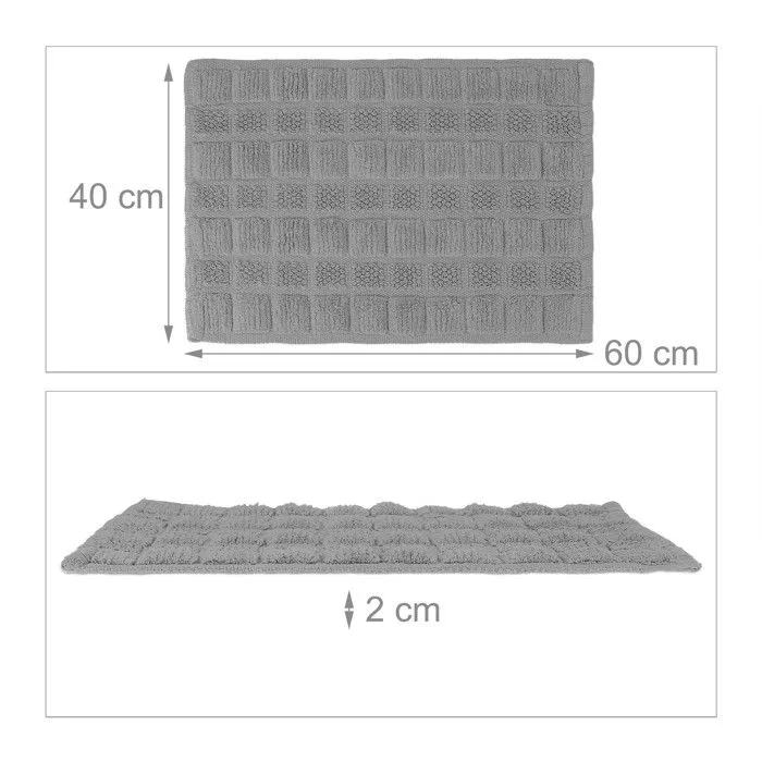 Relaxdays Descente de bain coton, 60 x 40 cm, antidérapant, lavable, tapis de baignoire, sortie de douche, gris-3