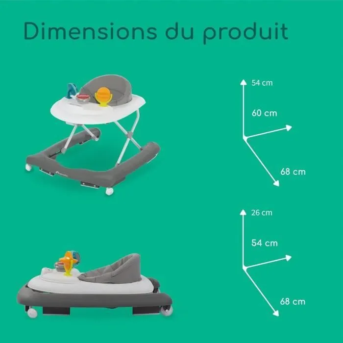 BEBECONFORT Trotteur Explorer avec tablette musicale, De 6 à 18 mois (12kg), Gray Mist-7