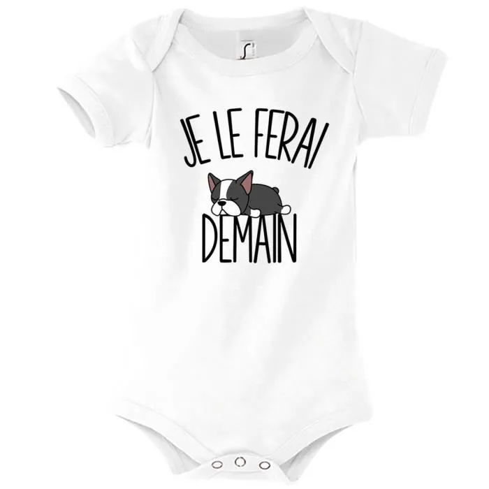 Body bébé - BOSTON - Boston Terrier - Je le ferai Demain - Blanc - Humour Mignon-0
