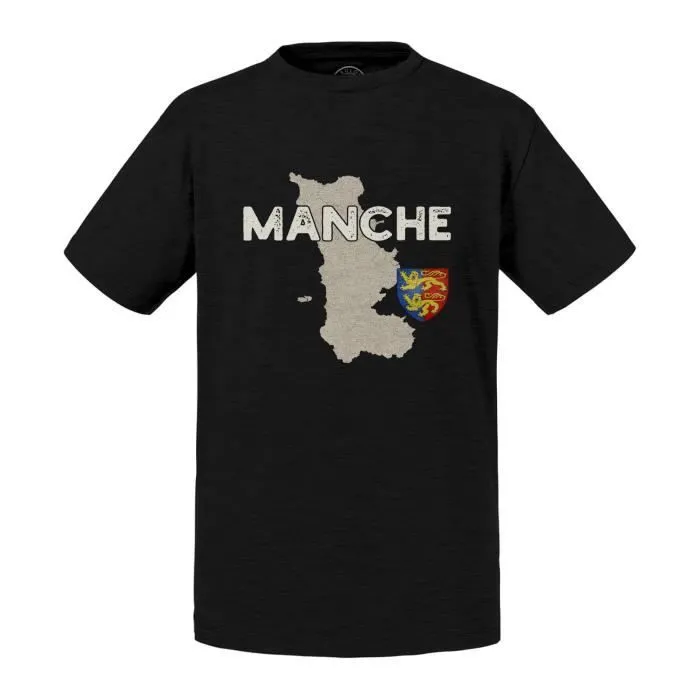 T-shirt Enfant Noir Manche 50 Département Carte Normandie Ancienne Rare-0