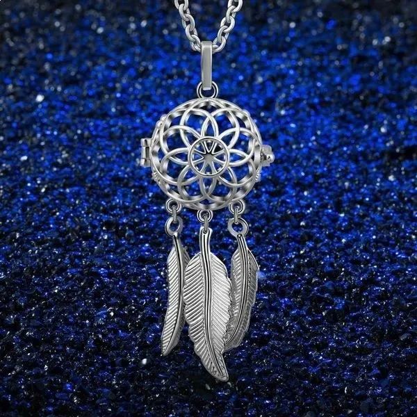 Collier Bola de grossesse fleur attrape-rêves grelot rose-2