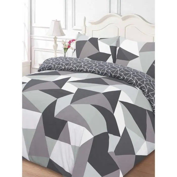Ensemble de housse de couette king size - DREAMSCENE - Shapes géométrique - Noir et blanc - Réversible-0