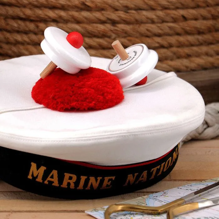 Toupie Bachi en bois - Vilac - Marin - Blanc - Pour enfants à partir de 3 ans-4