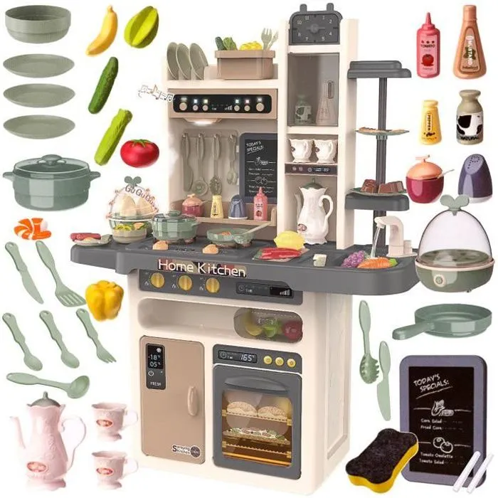 Kinderplay Cuisine Enfant - Avec éclairage et effets sonores, 65 Accessoires, Hauteur De La Cuisine 93.5 cm-0