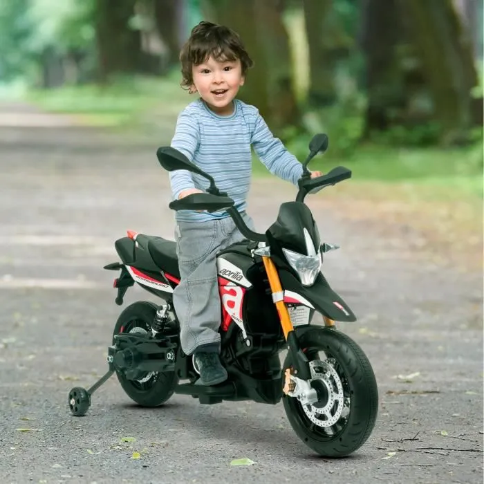 Moto électrique Aprilia Dorsoduro 900 pour Enfant avec Klaxon, système audio et roulettes de soutien-1
