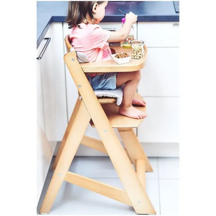 Moby-System Chaise Haute Bébé +6 mois ÉVOLUTIVE | 12 Réglages du Siège | Table Détachable Coussins & Ceinture 3 points -Bois Massif-2