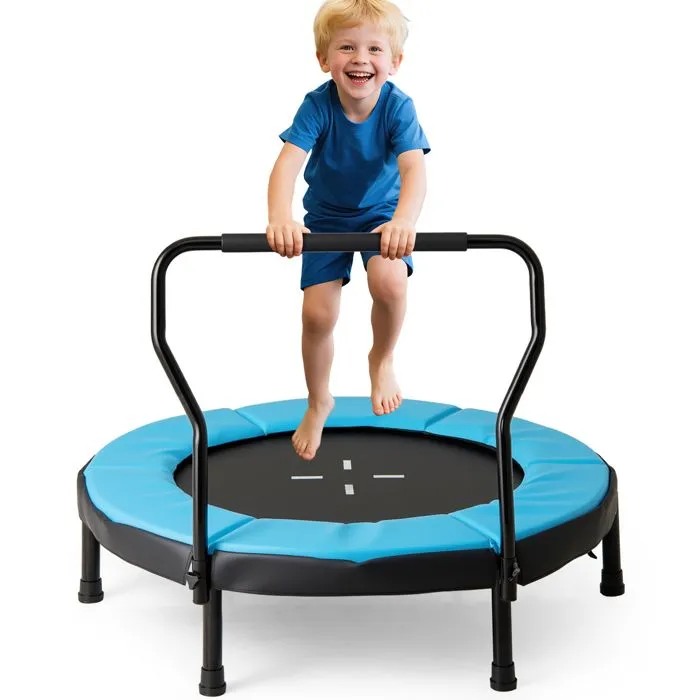 Trampoline Fitness COSTWAY-D. 102cm-Guidon en Mousse et Tapis de Sécurité, Cadeau pour 3 à 6 Ans, Intérieur/Extérieur 100 kg Bleu-0