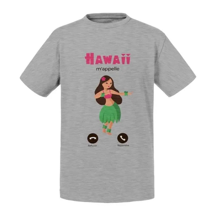 T-shirt Enfant Gris Hawaii M'Appelle Vahiné Plage Voyage Tourisme-0