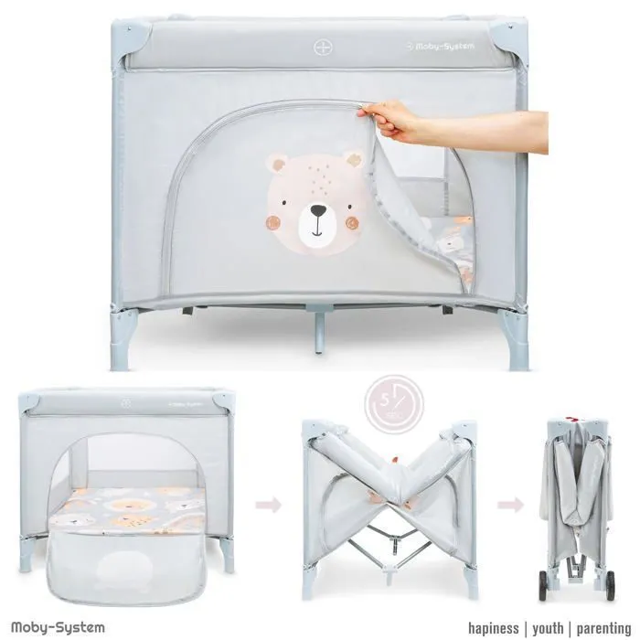 Moby-System Parc Bébé Pliable avec Matelas et Sac de Transport 97x100x77 cm- Lit Parapluie- Roues verrouillables- Antidérapant-3