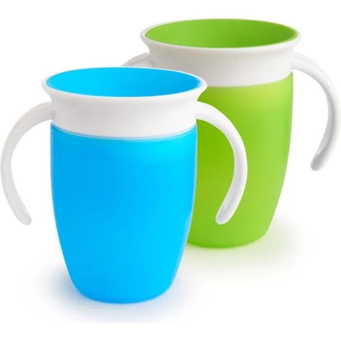 Munchkin Tasse d'apprentissage Miracle 360 verte/bleue lot de 2-0