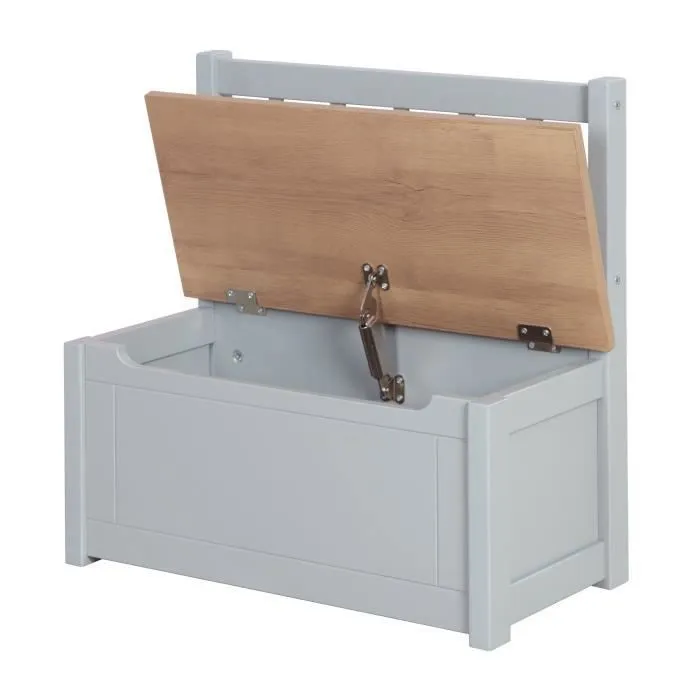 ROBA Banc Coffre à Jouets Woody pour Enfant - Meuble de Rangement en Bois 2 en 1 - Fermeture Douce - Taupe / Aspect Bois-1