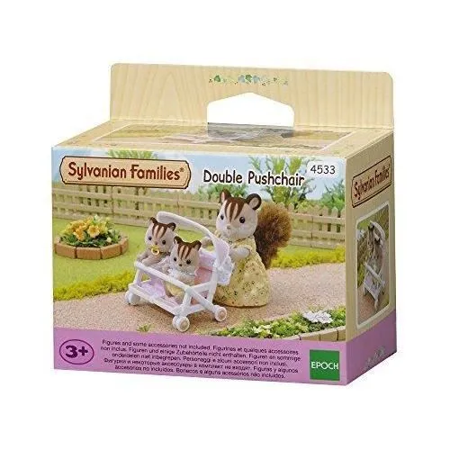 Poussette Double Sylvanian - Accessoire pour Maison de Famille - Rose-0