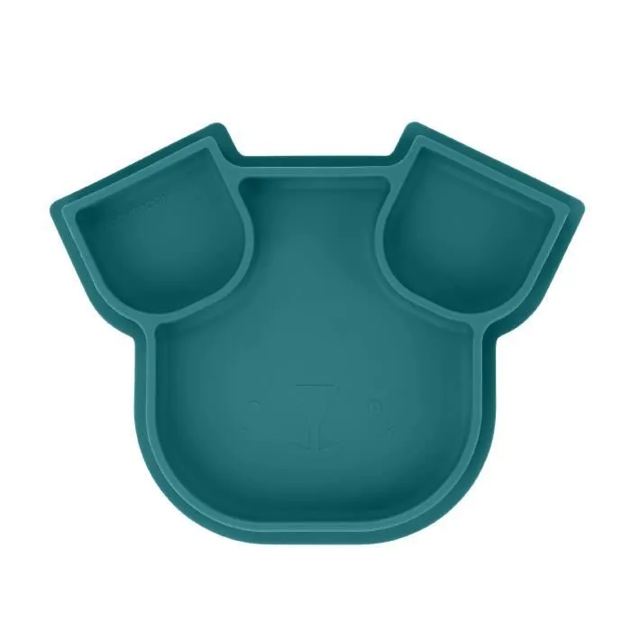 BABYMOOV Assiette compartimentée bébé ISY PLATE, en silicone, souple & solide, antidérapente, passe au lave-vaisselle, chien bleu-0