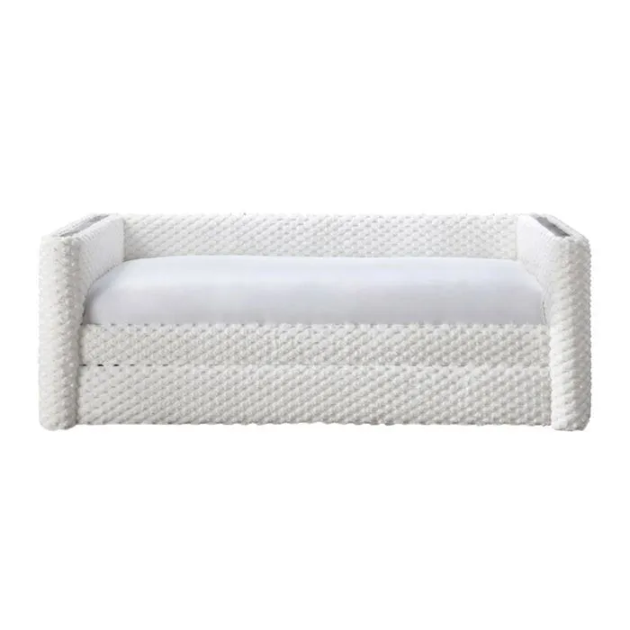 LEANA - Lit gigogne tissu blanc 90x190 cm-0